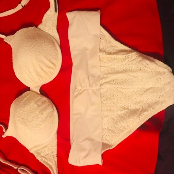 SWIM SYSTEMS WHITE LACE BIKINI TOP AND BOTTOM, NEW - Picture 1 of 5